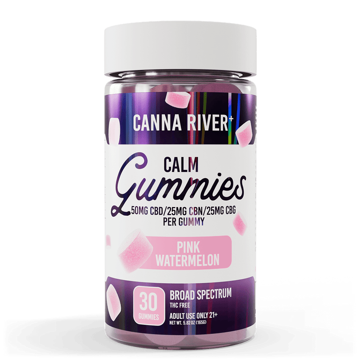 CBD Calm Gummies Gummy Canna River Broad Spectrum (THC Free) Pink Watermelon 50mg CBD + 25mg CBN + 25mg CBG per Gummy / 30 Gummies