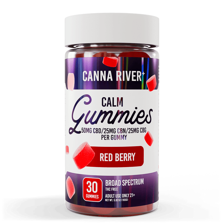 CBD Calm Gummies Gummy Canna River Broad Spectrum (THC Free) Red Berry 50mg CBD + 25mg CBN + 25mg CBG per Gummy / 30 Gummies