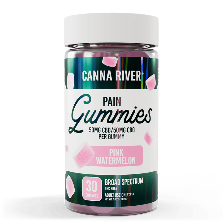 CBD Pain Gummies Gummy Canna River Broad Spectrum (THC Free) Pink Watermelon 50mg CBD + 50mg CBG per Gummy / 30 Gummies