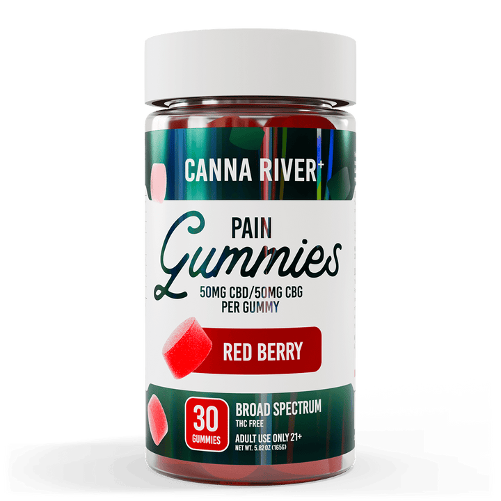 CBD Pain Gummies Gummy Canna River Broad Spectrum (THC Free) Red Berry 50mg CBD + 50mg CBG per Gummy / 30 Gummies