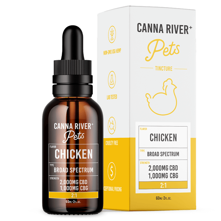 CBD Pet Tincture Pet Canna River Broad Spectrum (THC Free) Chicken 2000mg CBD + 1000mg CBG / 60mL