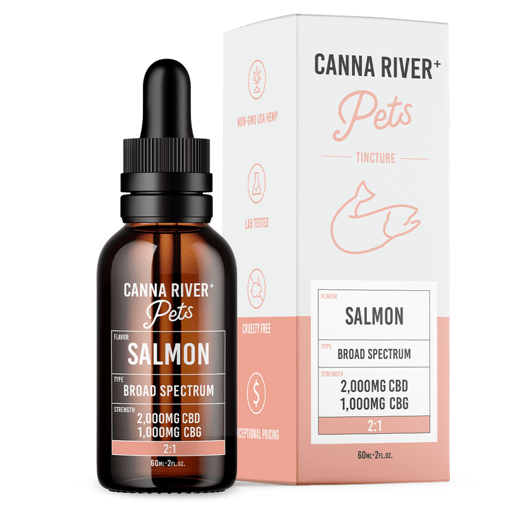 CBD Pet Tincture Pet Canna River Broad Spectrum (THC Free) Salmon 2000mg CBD + 1000mg CBG / 60mL