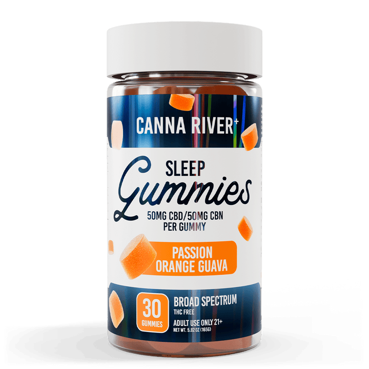 CBD Sleep Gummies Gummy Canna River Broad Spectrum (THC Free) Passion Orange Guava 50mg CBD + 50mg CBN per Gummy / 30 Gummies