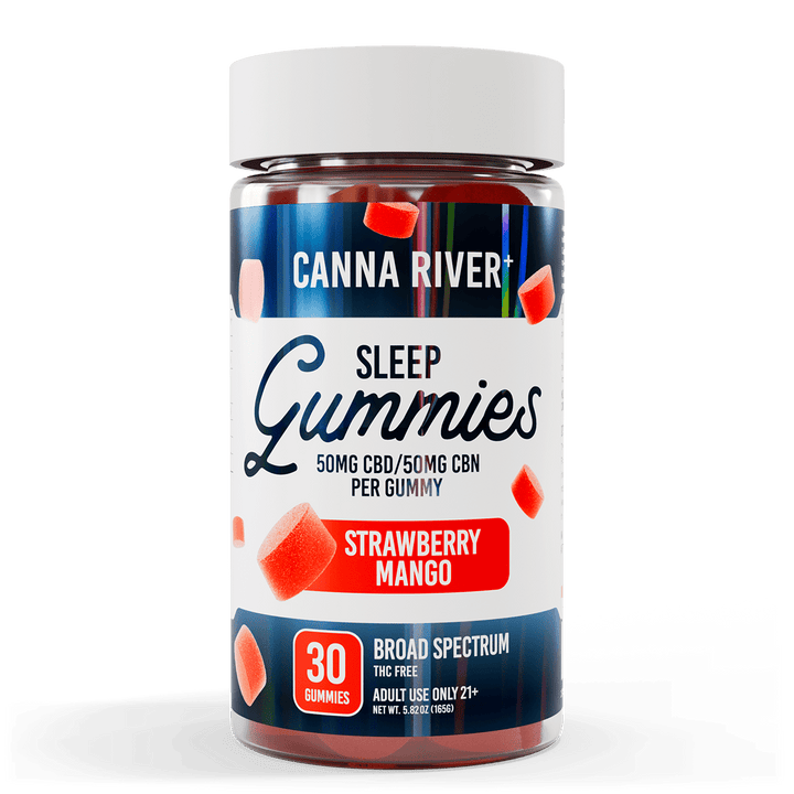 CBD Sleep Gummies Gummy Canna River Broad Spectrum (THC Free) Strawberry Mango 50mg CBD + 50mg CBN per Gummy / 30 Gummies