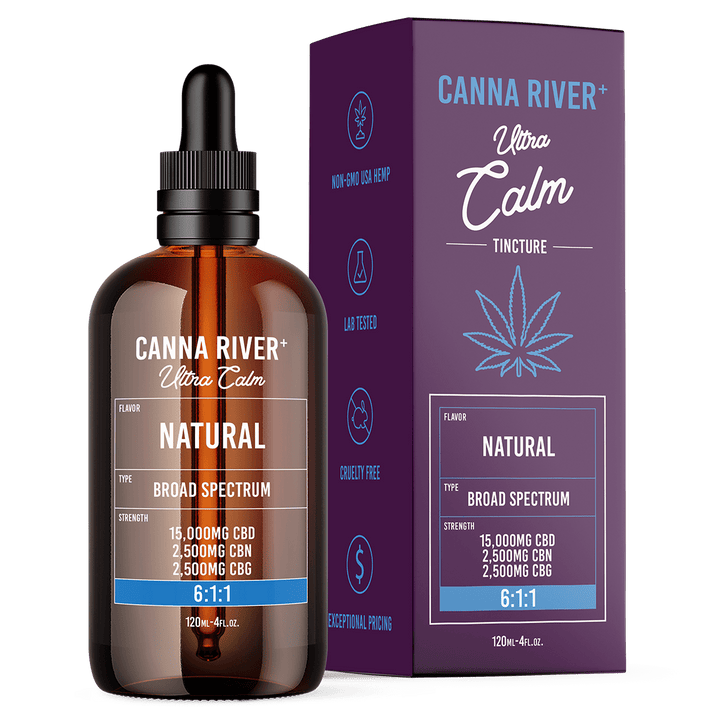 CBD Ultra Calm Tincture Tincture Canna River Broad Spectrum (THC Free) Natural 15000mg CBD + 2500mg CBN + 2500mg CBG / 120mL