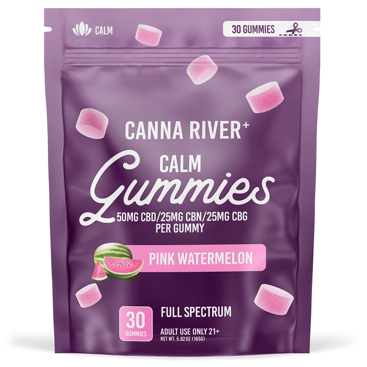 CBD Calm Gummies Gummy Canna River Full Spectrum (Contains THC) Pink Watermelon 50mg CBD + 25mg CBN + 25mg CBG per Gummy / 30 Gummies