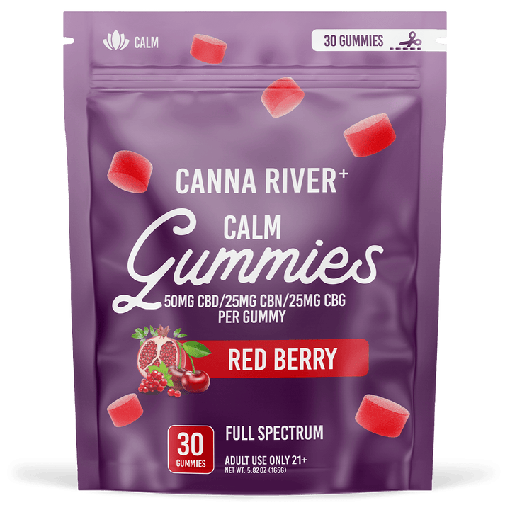 CBD Calm Gummies Gummy Canna River Full Spectrum (Contains THC) Red Berry 50mg CBD + 25mg CBN + 25mg CBG per Gummy / 30 Gummies