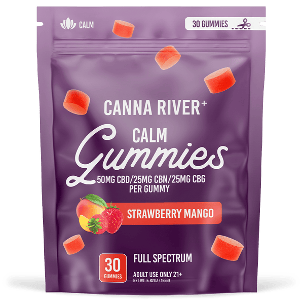 CBD Calm Gummies Gummy Canna River Full Spectrum (Contains THC) Strawberry Mango 50mg CBD + 25mg CBN + 25mg CBG per Gummy / 30 Gummies