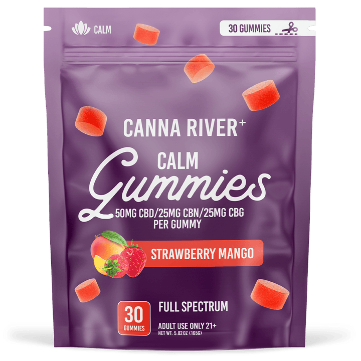 CBD Calm Gummies Gummy Canna River Full Spectrum (Contains THC) Strawberry Mango 50mg CBD + 25mg CBN + 25mg CBG per Gummy / 30 Gummies