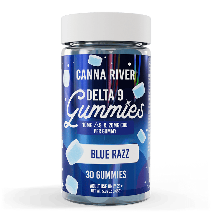 D9 Gummies Gummy Canna River Full Spectrum (Contains THC) Blue Razz 10mg D9 THC + 20mg CBD / 30 Gummies