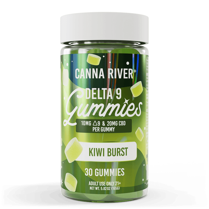 D9 Gummies Gummy Canna River Full Spectrum (Contains THC) Kiwi Burst 10mg D9 THC + 20mg CBD / 30 Gummies