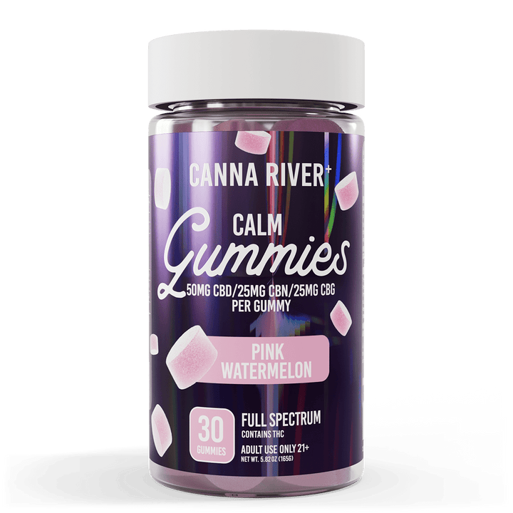 CBD Calm Gummies Gummy Canna River Full Spectrum (Contains THC) Pink Watermelon 50mg CBD + 25mg CBN + 25mg CBG per Gummy / 30 Gummies