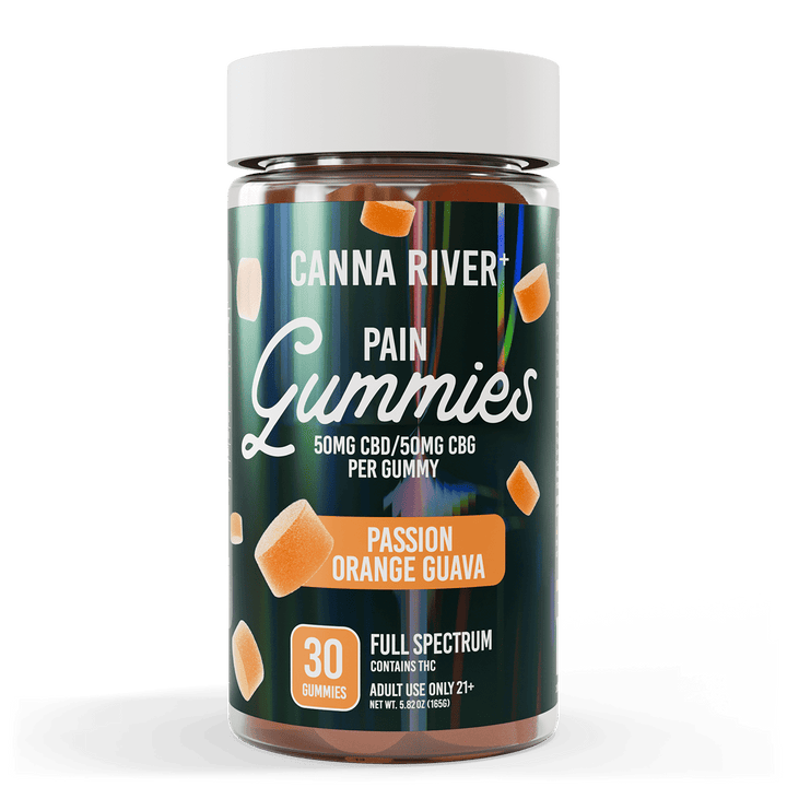 CBD Pain Gummies Gummy Canna River Full Spectrum (Contains THC) Passion Orange Guava 50mg CBD + 50mg CBG per Gummy / 30 Gummies