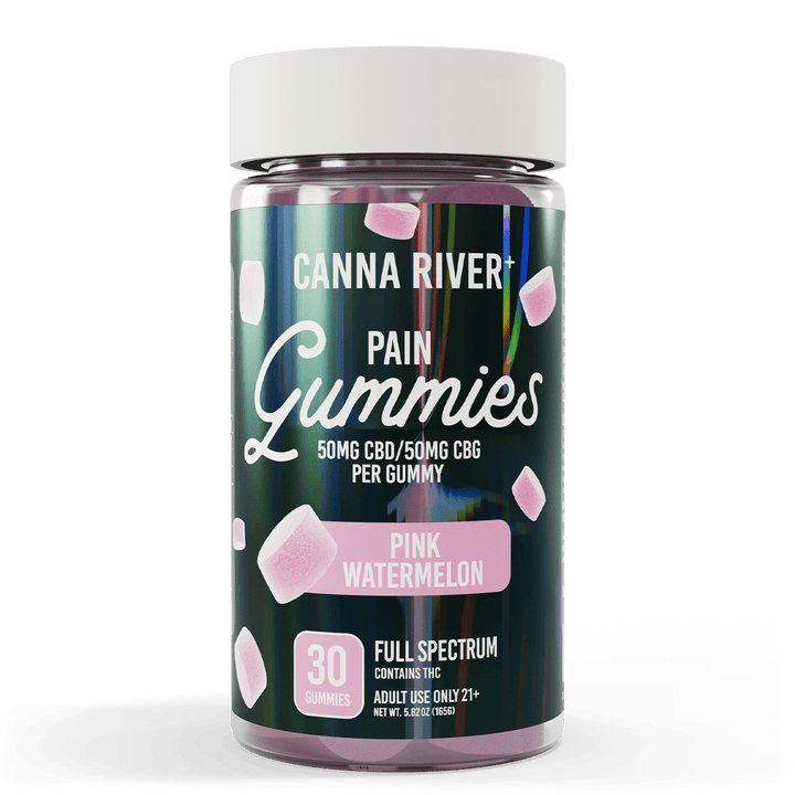 CBD Pain Gummies Gummy Canna River Full Spectrum (Contains THC) Pink Watermelon 50mg CBD + 50mg CBG per Gummy / 30 Gummies