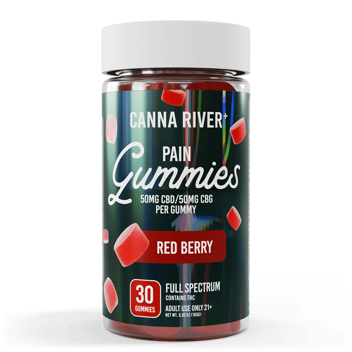 CBD Pain Gummies Gummy Canna River Full Spectrum (Contains THC) Red Berry 50mg CBD + 50mg CBG per Gummy / 30 Gummies