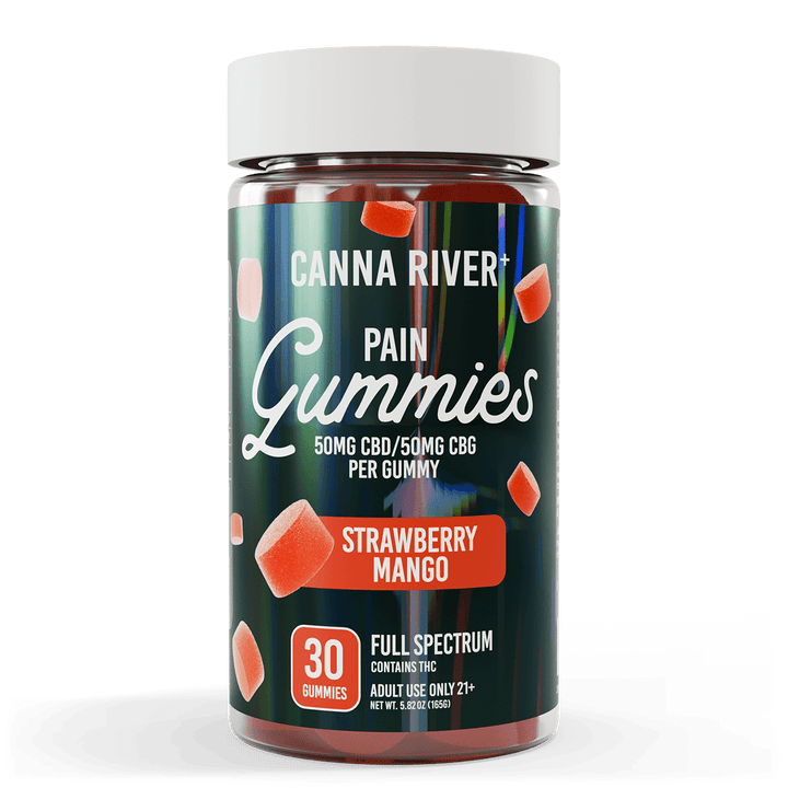 CBD Pain Gummies Gummy Canna River Full Spectrum (Contains THC) Strawberry Mango 50mg CBD + 50mg CBG per Gummy / 30 Gummies