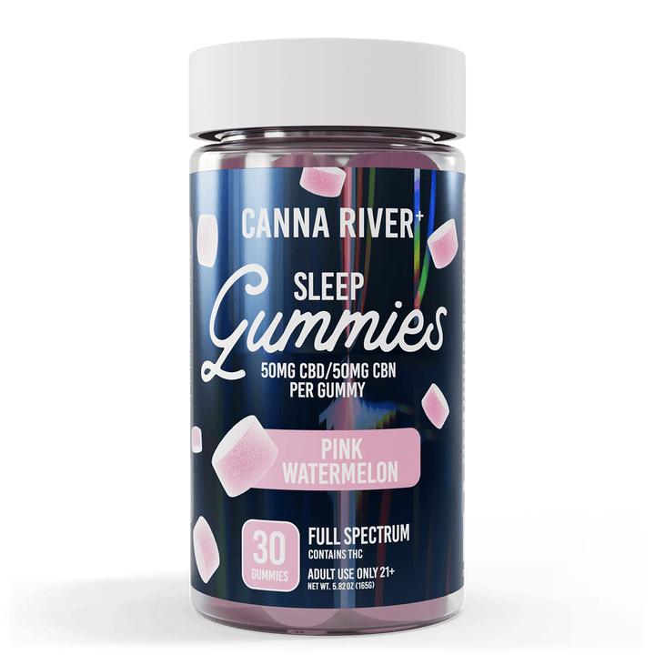 CBD Sleep Gummies Gummy Canna River Full Spectrum (Contains THC) Pink Watermelon 50mg CBD + 50mg CBN per Gummy / 30 Gummies