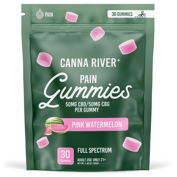 CBD Pain Gummies Gummy Canna River Full Spectrum (Contains THC) Pink Watermelon 50mg CBD + 50mg CBG per Gummy / 30 Gummies