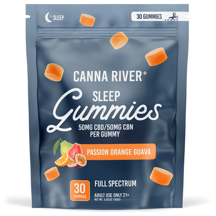 CBD Sleep Gummies Gummy Canna River Full Spectrum (Contains THC) Passion Orange Guava 50mg CBD + 50mg CBN per Gummy / 30 Gummies